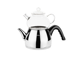 SİYAH KONİK ORTA BOY PASLANMAZ ÇELİK ÇAYDANLIK TAKIMI 980/1700ML - 1