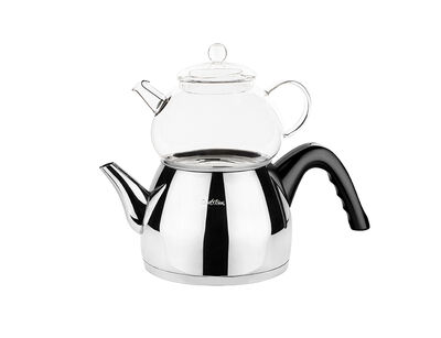 SİYAH KONİK ORTA BOY PASLANMAZ ÇELİK ÇAYDANLIK TAKIMI 980/1700ML - 1