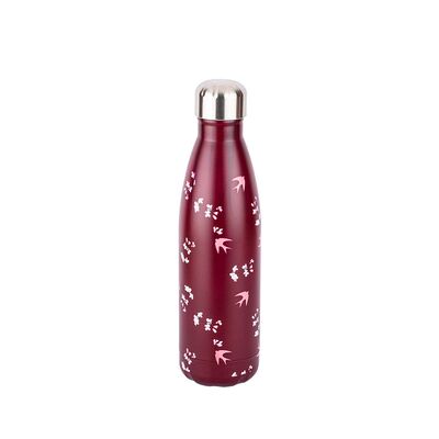 BORDO ÇİÇEK DESENLİ PASLANMAZ ÇELİK SU ŞİŞESİ 500ML