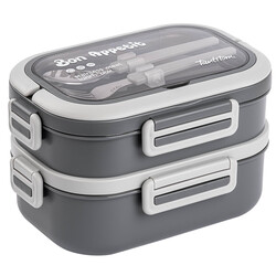 TANTİTONİ GRİ PASLANMAZ ÇELİK 2 KATLI ÇATAL VE KAŞIKLI YEMEK TAŞIMA KABI 1.65L - Tantitoni