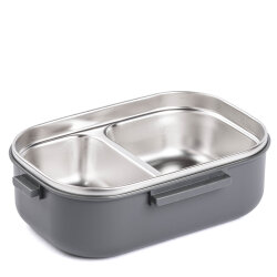 TANTİTONİ GRİ PASLANMAZ ÇELİK 2 KATLI ÇATAL VE KAŞIKLI YEMEK TAŞIMA KABI 1.65L - 3