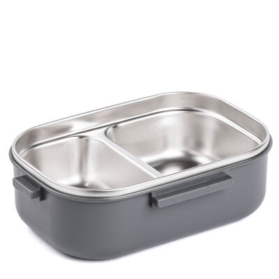 TANTİTONİ GRİ PASLANMAZ ÇELİK 2 KATLI ÇATAL VE KAŞIKLI YEMEK TAŞIMA KABI 1.65L - 3