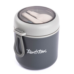 TANTİTONİ GRİ PASLANMAZ ÇELİK YUVARLAK KAŞIKLI YEMEK TAŞIMA KABI 530ML - 1