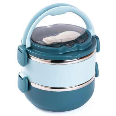 TANTİTONİ MAVİ PASLANMAZ ÇELİK YUVARLAK 2 KATLI ÇATAL VE KAŞIKLI YEMEK TAŞIMA KABI 850ML - 2