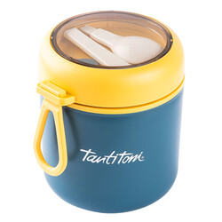 TANTİTONİ MAVİ PASLANMAZ ÇELİK YUVARLAK KAŞIKLI YEMEK TAŞIMA KABI 530ML - Tantitoni