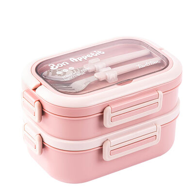 TANTİTONİ PEMBE PASLANMAZ ÇELİK 2 KATLI ÇATAL VE KAŞIKLI YEMEK TAŞIMA KABI 1.65L - 1