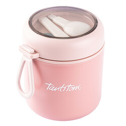 TANTİTONİ PEMBE PASLANMAZ ÇELİK YUVARLAK KAŞIKLI YEMEK TAŞIMA KABI 530ML - Tantitoni