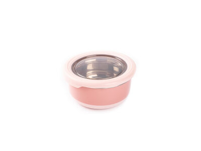 TANTİTONİ PEMBE PASLANMAZ ÇELİK YUVARLAK YEMEK TAŞIMA KABI 220ML - 1