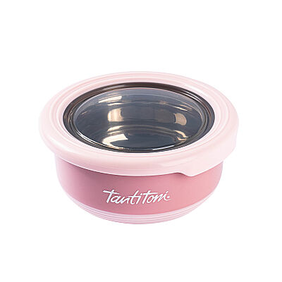 TANTİTONİ PEMBE PASLANMAZ ÇELİK YUVARLAK YEMEK TAŞIMA KABI 220ML - 1
