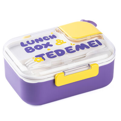 TEDEMEI MOR PASLANMAZ ÇELİK 2 BÖLMELİ ÇATAL VE KAŞIKLI YEMEK TAŞIMA KABI 750ML - 1
