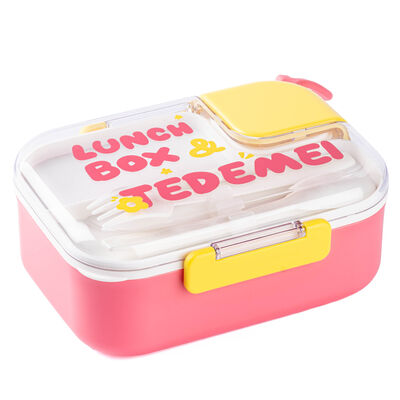 TEDEMEI PEMBE PASLANMAZ ÇELİK 2 BÖLMELİ ÇATAL VE KAŞIKLI YEMEK TAŞIMA KABI 750ML - 1