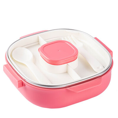 TEDEMEI PEMBE PASLANMAZ ÇELİK 3 BÖLMELİ ÇATAL VE KAŞIKLI YEMEK TAŞIMA KABI 700ML - 3