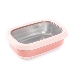 TEDEMEI PEMBE PASLANMAZ ÇELİK DİKDÖRTGEN YEMEK TAŞIMA KABI 470ML - Tantitoni