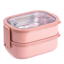 TEDEMEI PEMBE PASLANMAZ ÇELİK İKİ KATLI YEMEK TAŞIMA KABI 2.3L - Tantitoni