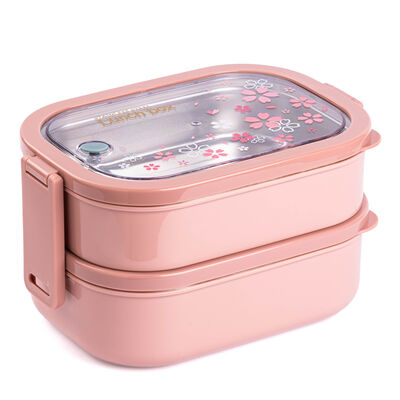 TEDEMEI PEMBE PASLANMAZ ÇELİK İKİ KATLI YEMEK TAŞIMA KABI 2.3L - 1