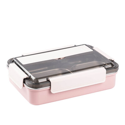 TEDEMEI PEMBE PASLANMAZ ÇELİK KAŞIK VE CHOPSTICKLİ YEMEK TAŞIMA KABI 1L - 1