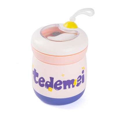  TEDEMEI PEMBE PASLANMAZ ÇELİK KAŞIKLI YEMEK TAŞIMA KABI 450ML - 1