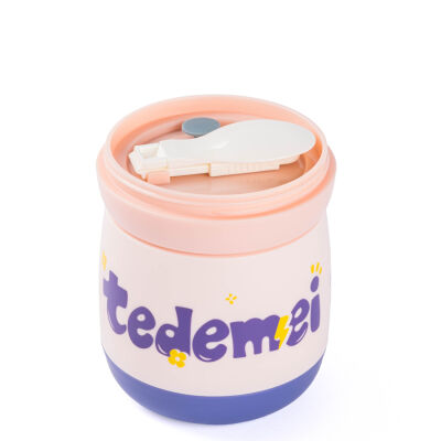  TEDEMEI PEMBE PASLANMAZ ÇELİK KAŞIKLI YEMEK TAŞIMA KABI 450ML - 2