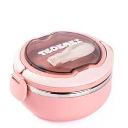 TEDEMEI PEMBE PASLANMAZ ÇELİK KAŞIKLI YEMEK TAŞIMA KABI 700ML - Tantitoni