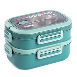 TEDEMEI YEŞİL PASLANMAZ ÇELİK ÇİFT KATLI YEMEK TAŞIMA KABI 1.65L - Tantitoni