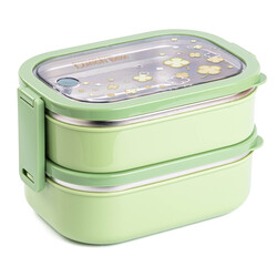 TEDEMEI YEŞİL PASLANMAZ ÇELİK İKİ KATLI YEMEK TAŞIMA KABI 2.3L - Tantitoni