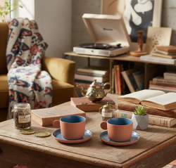 THIN TERRA MAVİ PORSELEN İKİLİ FİNCAN SETİ 220ML - 4