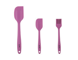 VİŞNE RENKLİ 3LÜ SİLİKON SPATULA VE FIRÇA SETİ - TANTİTONİ