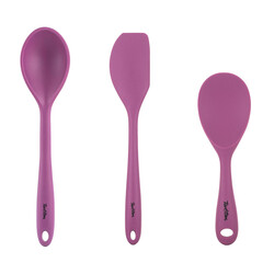 VİŞNE RENKLİ SİLİKON 3LÜ BÜYÜK KAŞIK, PİLAV KAŞIĞI VE SPATULA SETİ - Tantitoni
