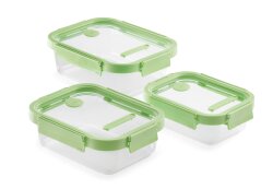 YEŞİL 3 PARÇA CAM SIZDIRMAZ KAPAKLI DİKDÖRTGEN SAKLAMA KABI SETİ - 1