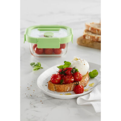 YEŞİL 3 PARÇA CAM SIZDIRMAZ KAPAKLI KARE SAKLAMA KABI SETİ - 3