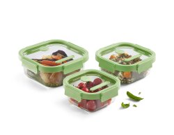 YEŞİL 3 PARÇA CAM SIZDIRMAZ KAPAKLI KARE SAKLAMA KABI SETİ - 5