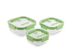 YEŞİL 3 PARÇA CAM SIZDIRMAZ KAPAKLI KARE SAKLAMA KABI SETİ - 1
