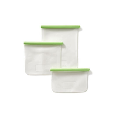 YEŞİL 3LÜ YENİDEN KULLANILABİLİR SİLİKON DÜZ SAKLAMA POŞETİ SETİ - 3