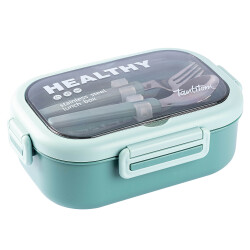 YEŞİL PASLANMAZ ÇELİK DİKDÖRTGEN ÇATAL VE KAŞIKLI YEMEK TAŞIMA KABI 850ML - TANTİTONİ