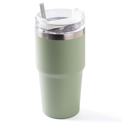 YEŞİL PASLANMAZ ÇELİK PİPETLİ TERMOS BARDAK 600ML - Tantitoni